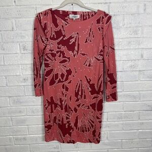 Tibi New York Silk Blend Shift Dress Womens Size XS Pink Red Floral Stretch